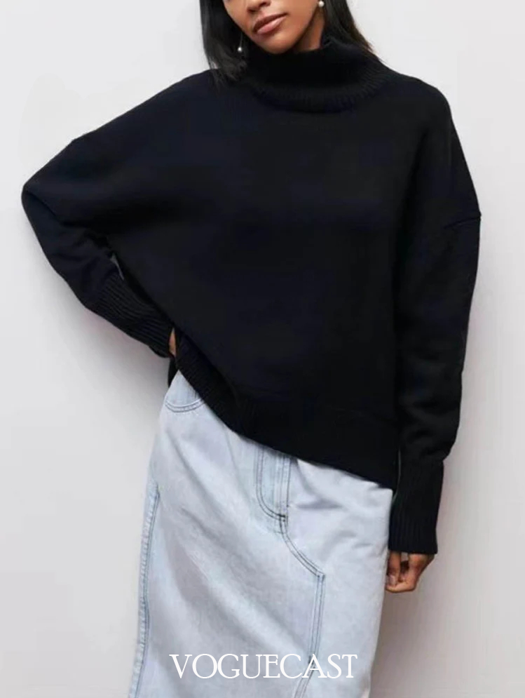 Long-sleeve Loose Turtleneck Knitted Sweater