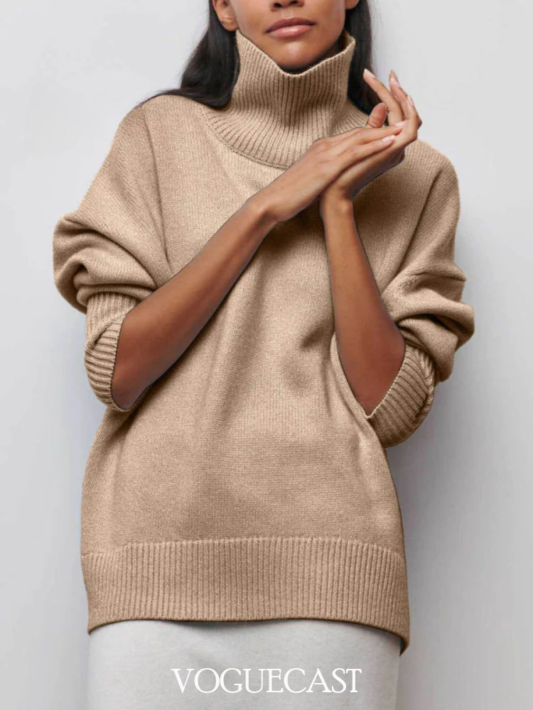 Long-sleeve Loose Turtleneck Knitted Sweater