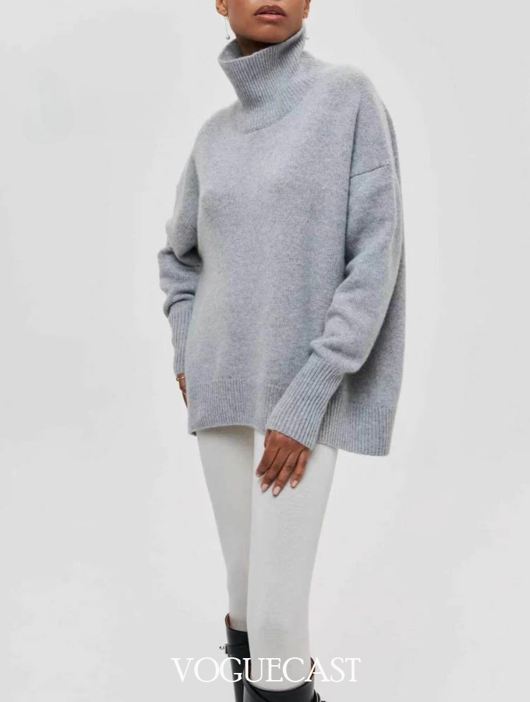 Long-sleeve Loose Turtleneck Knitted Sweater