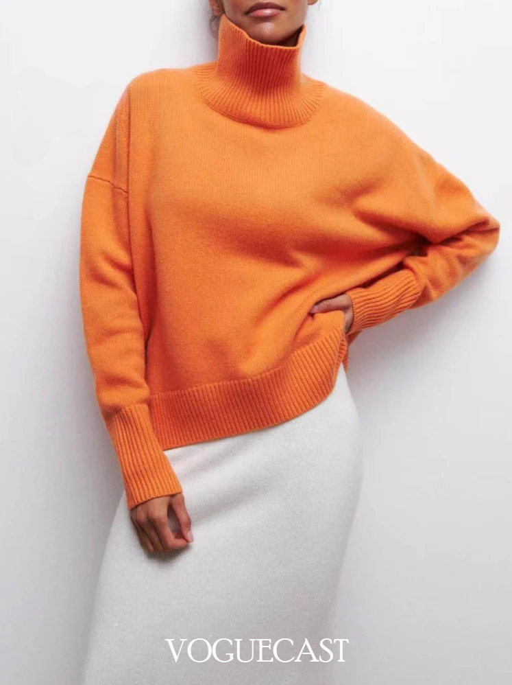 Long-sleeve Loose Turtleneck Knitted Sweater