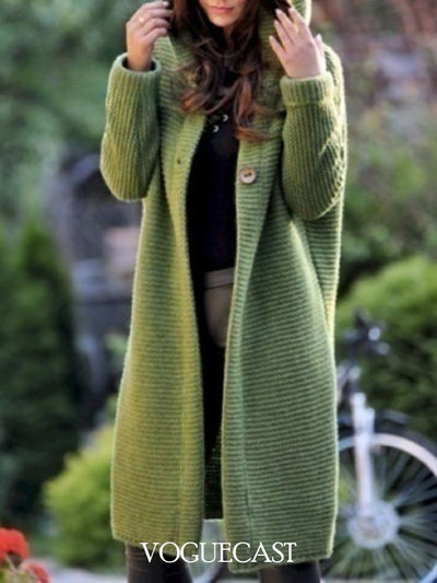 Knitted Hooded Long-sleeved Cardigan