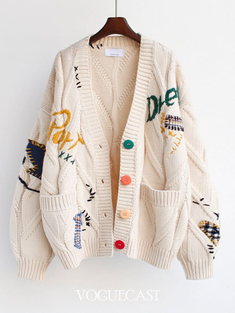 Embroidered Long-sleeved Loose Knitted Sweater