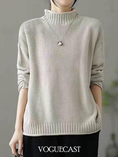 Loose Elegant Half Turtleneck Knitted Sweater