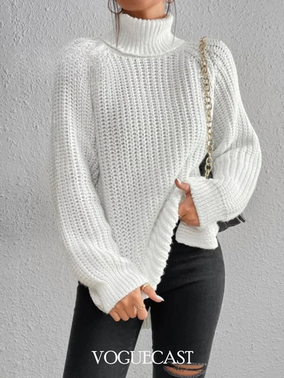 Raglan Sleeve Turtleneck Slit Sweater