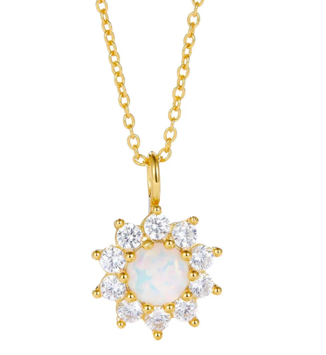 Sparkling White Opal Sunflower Necklace